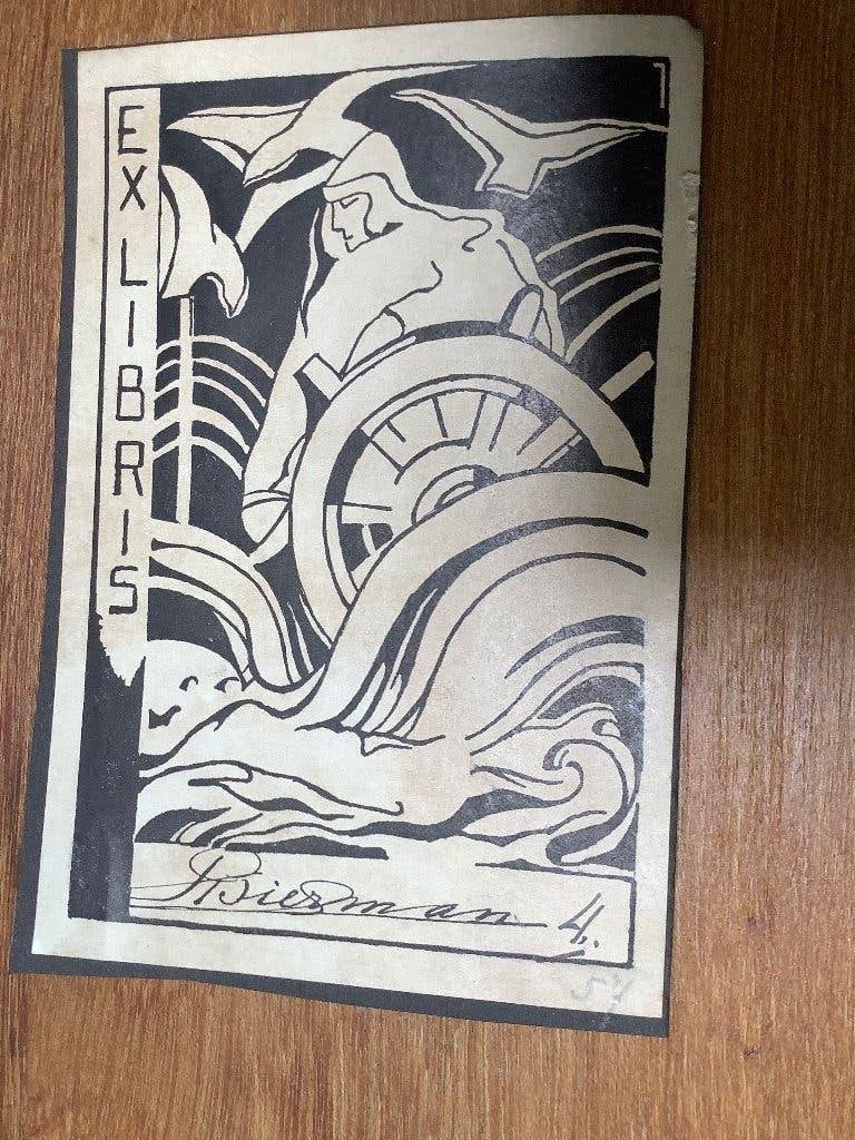 ex libris, art nouveau,  Bierman, Antiek en Kunst, Ophalen of Verzenden, Dagelijks leven, Ex libris, 1900 - 1949