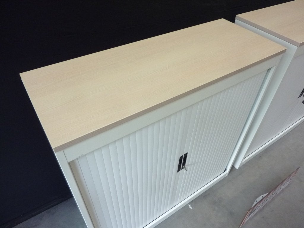 Nette witte kantoorkast / roldeurkast 120x46x123cm + slot, Gebruikt, 100 tot 150 cm, Design, Ophalen of Verzenden