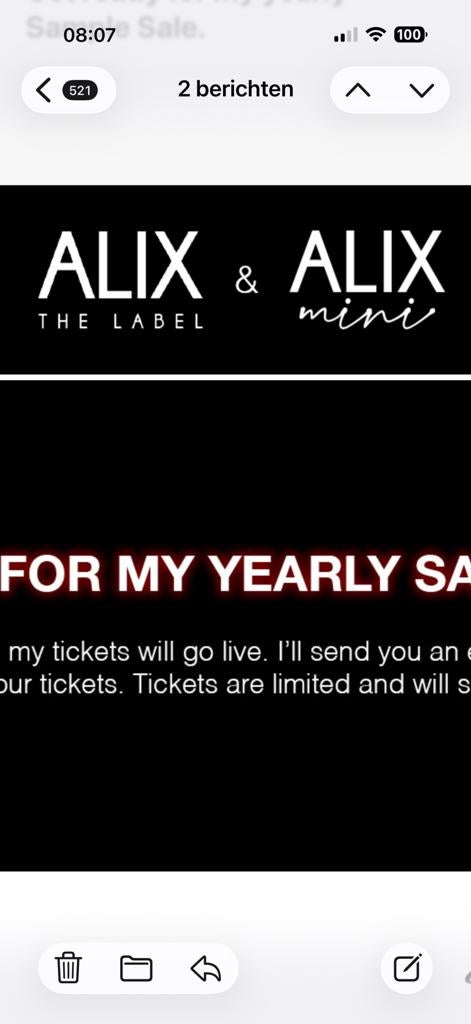 Alix the label sample sale ticket gezocht, Eén persoon
