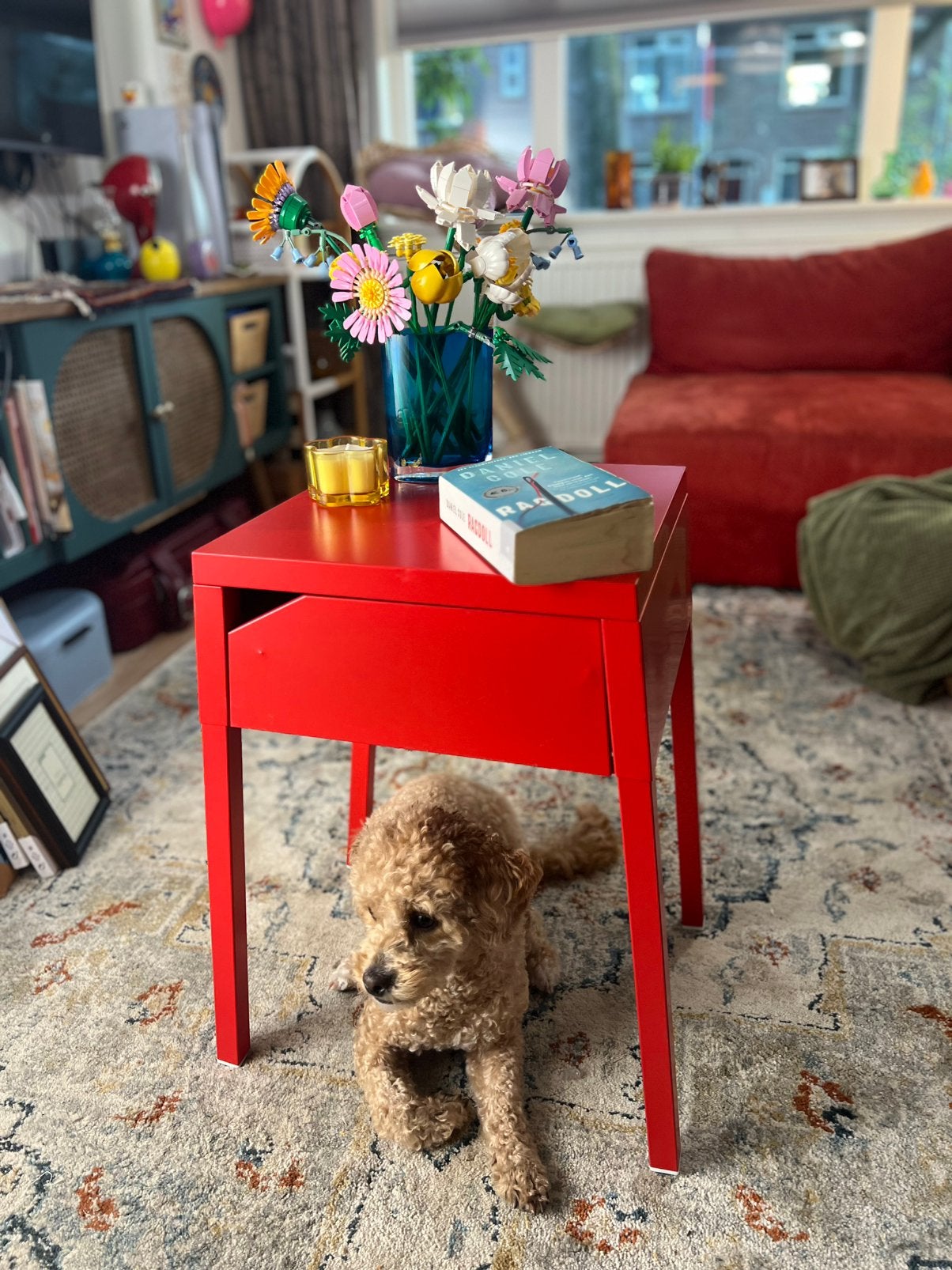 Rood Vintage Ikea bijzettafel / nachtkastje 1999, 45 tot 60 cm, Minder dan 55 cm, Metaal of Aluminium, Vierkant
