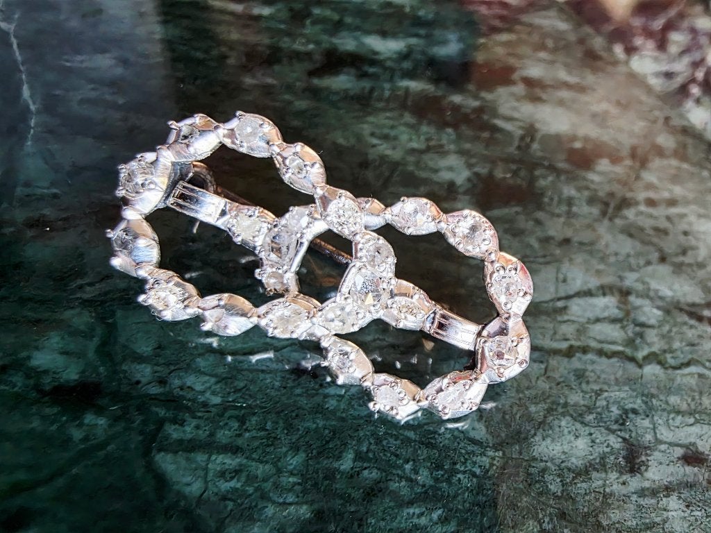 19 eeuw zilveren broche met diamanten, Ophalen of Verzenden, Zilver, Broche, Met edelsteen