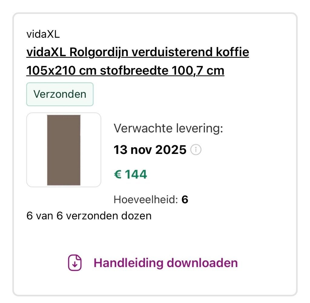 Rolgordijn Verduisterend Koffie – 105x210 cm (Stof 100,7 cm), Rolgordijn, 210 cm, Nieuw, Ophalen of Verzenden