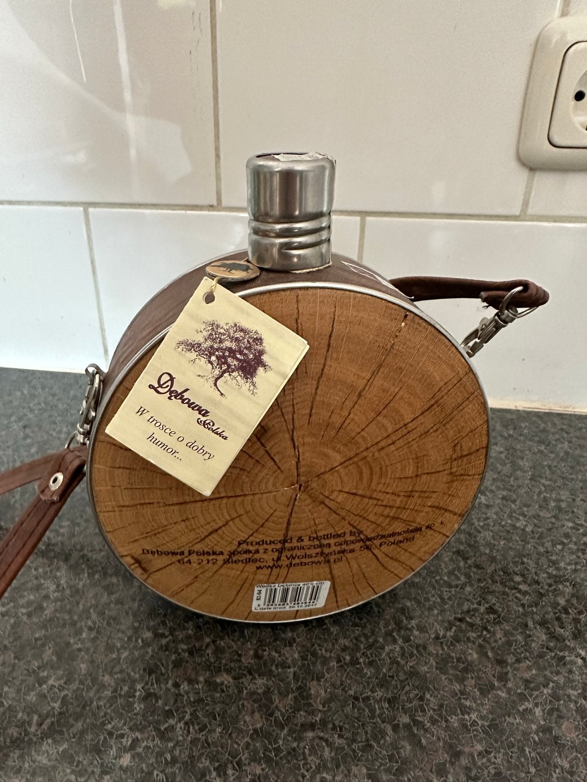 Dębowa Polska Heupfles - Hout en Metaal, Ophalen of Verzenden, Zo goed als nieuw, Bruin, Vintage