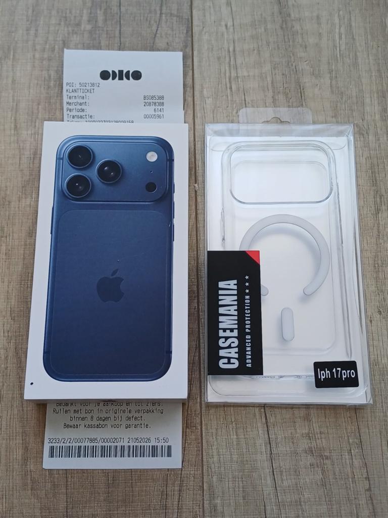 iPhone 17 Pro 256gb blauw met bon van 21-05-2026 ongeopend, Ophalen, Nieuw, Blauw, 256 GB