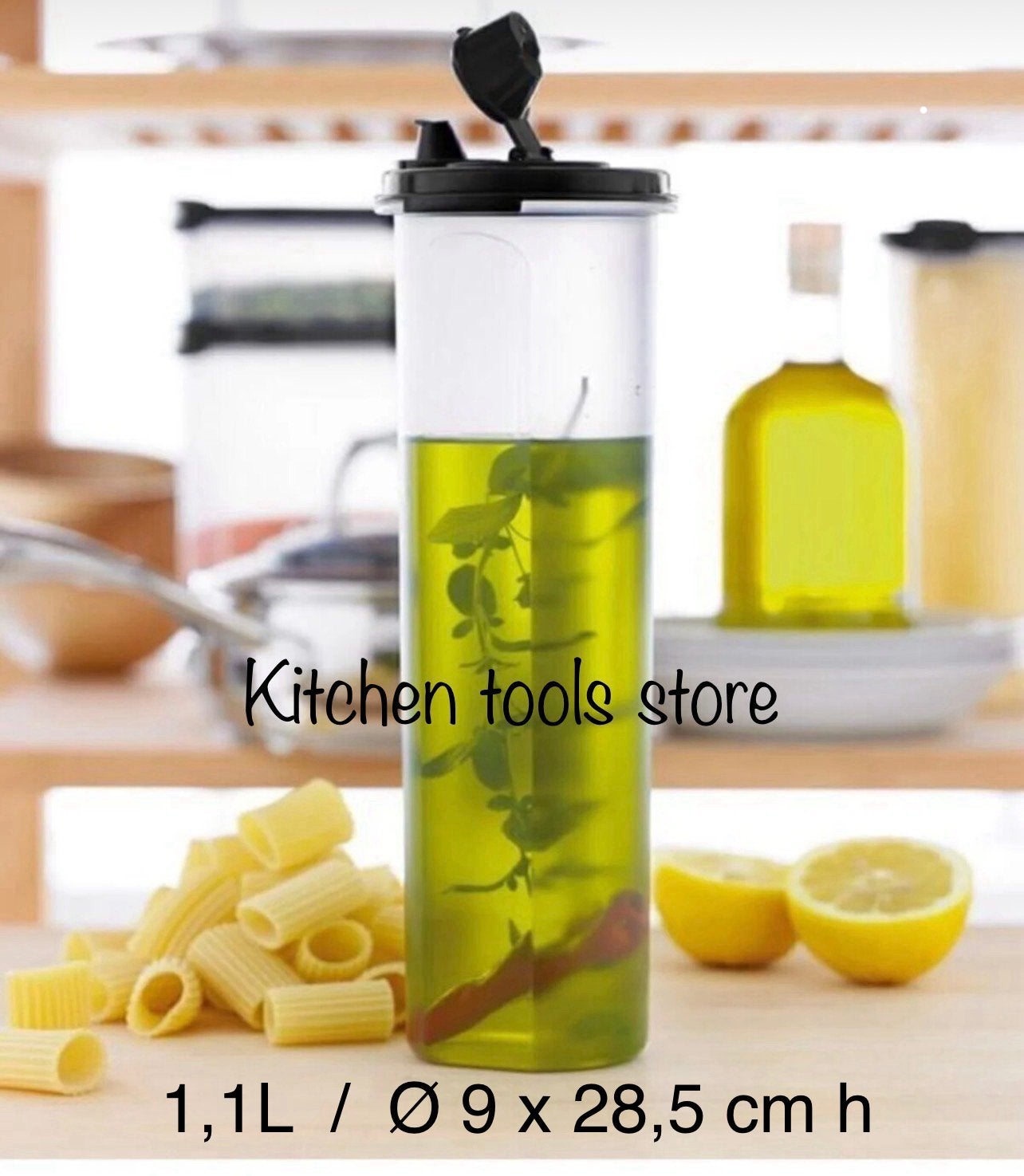 Tupperware RuimteSpaarder met Schenktuit 1,1L oliefles zwart, Overige kleuren, Nieuw, Ophalen of Verzenden, Bus of Trommel
