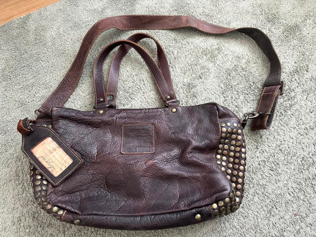 Legend tas bruin leer met studs bruin, Ophalen of Verzenden, Zo goed als nieuw, Bruin, Overige typen