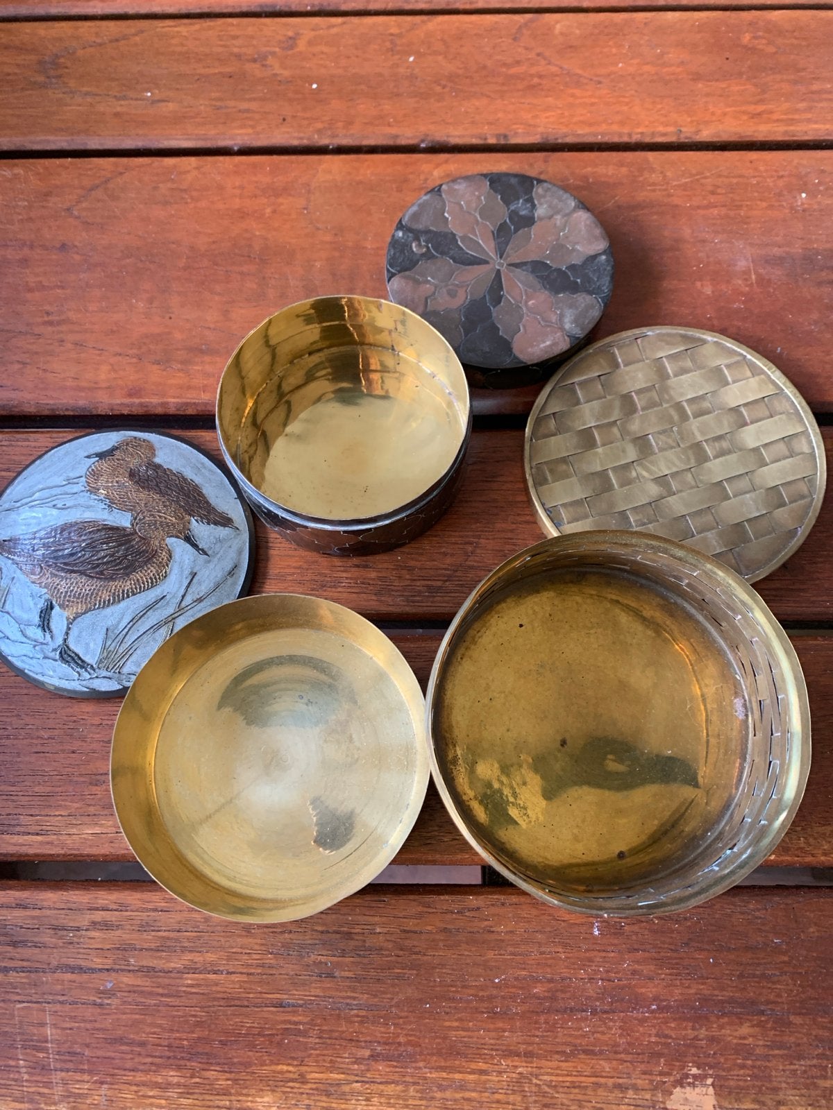 Set van 3 koperen doosjes met deksel - 8, 8,5 en 9 cm, Ophalen of Verzenden, Koper