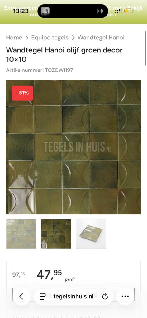 Leuke groene tegeltjes, Ophalen, Minder dan 20 cm, Zo goed als nieuw, Minder dan 5 m²