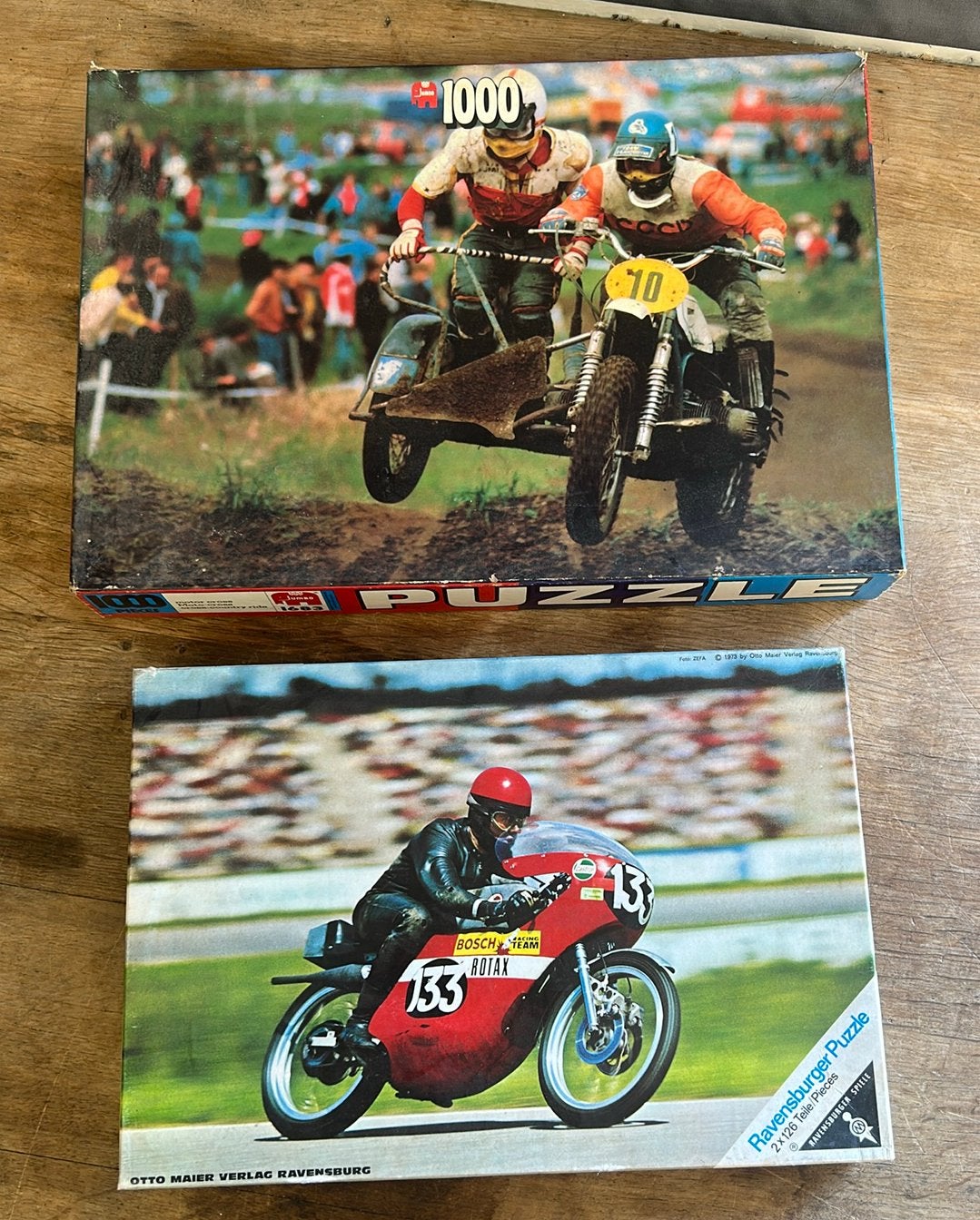 2 oude puzzels. Motor en met zijspan., Ophalen of Verzenden, Zo goed als nieuw