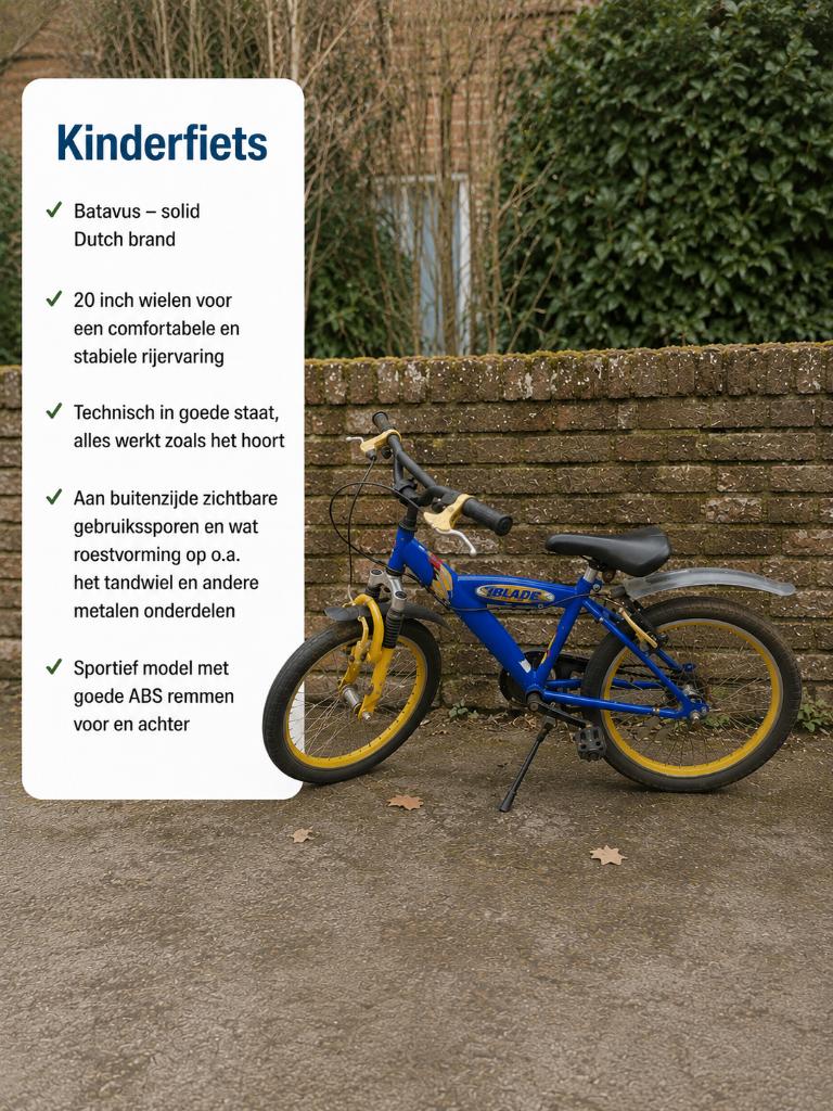 Batavus Sporty Kids Bike 20” – Blue/Yellow, Fietsen en Brommers, Ophalen, Gebruikt, 20 inch, Handrem
