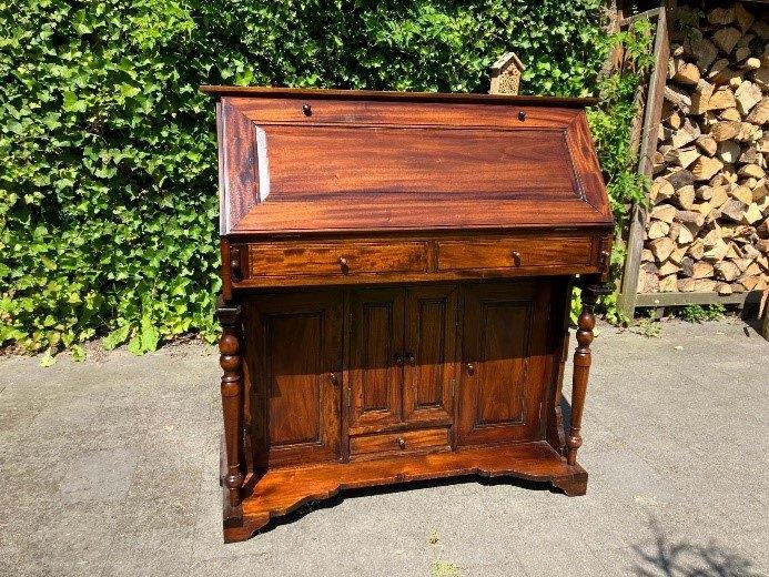 Massief houten secretaire / klepbureau in landelijke stijl, Huis en Inrichting, Kasten | Secretaires, Ophalen, Gebruikt, Klassiek - Landelijk