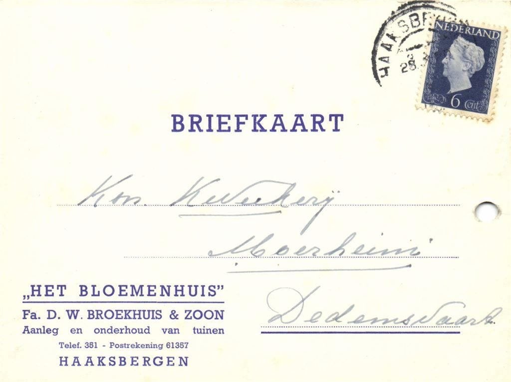 Fa. D.W. Broekhuis + Zoon, Haaksbergen - 09.1949 - briefkaar, Ophalen of Verzenden, Briefkaart