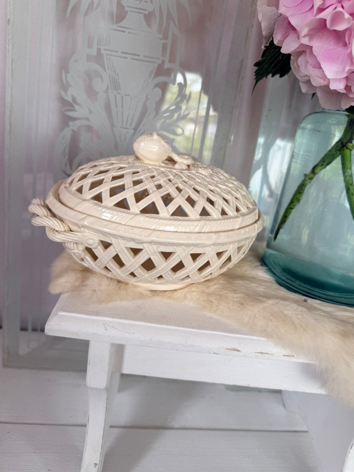 Leeds Creamware Hartley Greens Retangeld chesnutlattice 1920, Antiek en Kunst, Antiek | Porselein, Ophalen