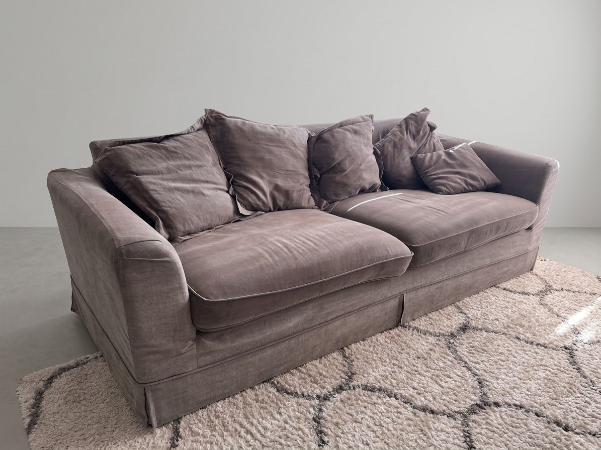 GRATIS Comfortabele 3-zits bank - Taupe stof, Ophalen, 250 tot 300 cm, Gebruikt, 75 tot 100 cm