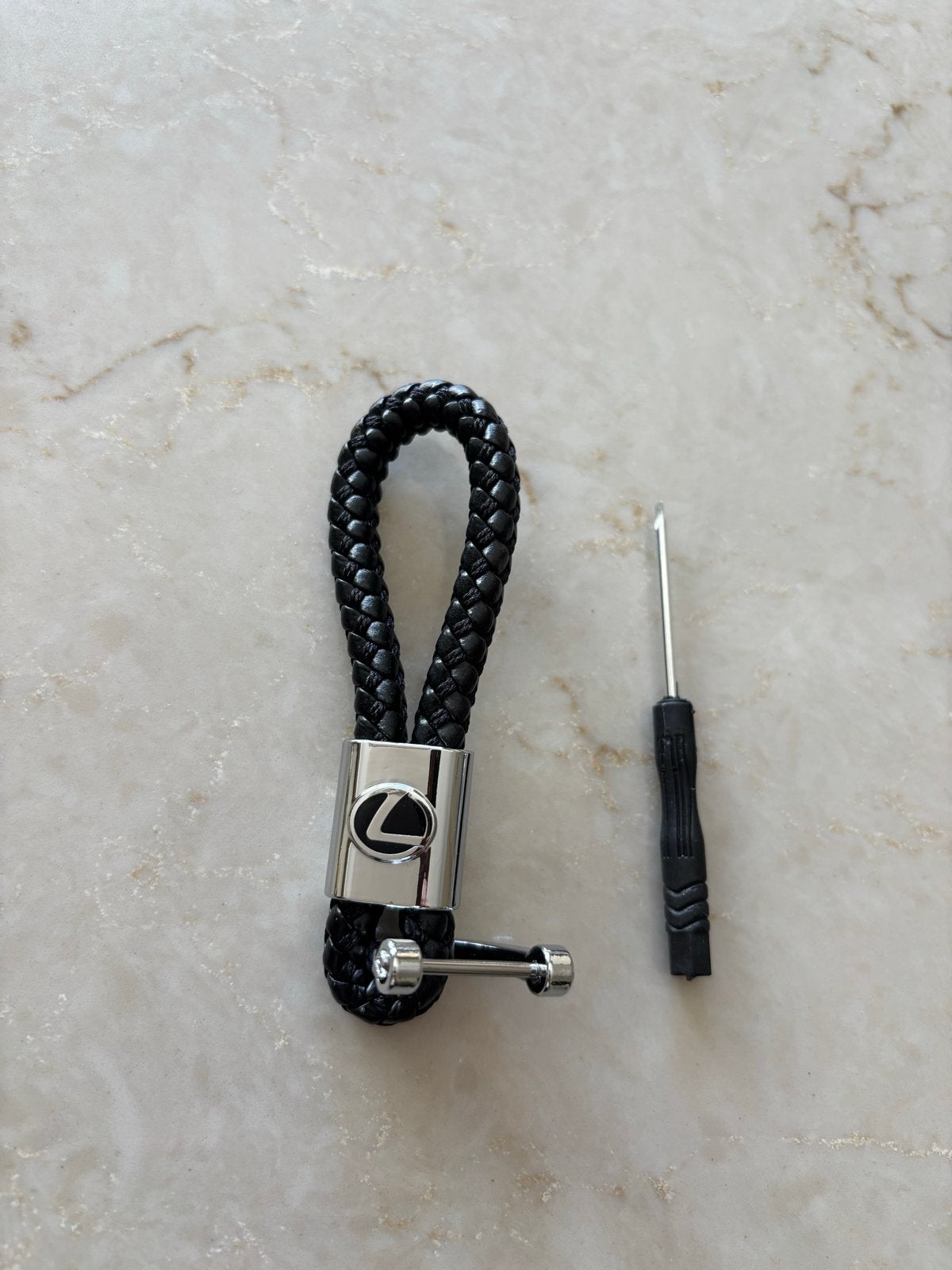 Chique zwarte lederen gevlochten Lexus sleutelhanger, Ophalen of Verzenden, Nieuw