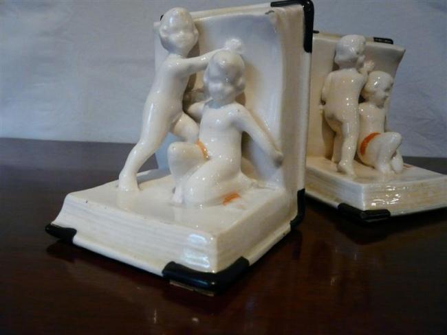 Art deco boekensteunen met engeltjes, Ophalen of Verzenden