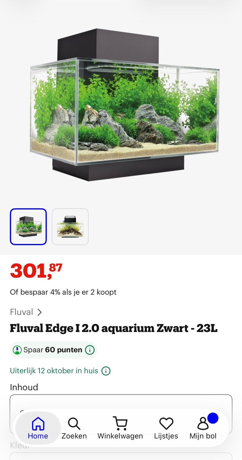 Design aquarium: Fluval Edge I 2.0 aquarium Zwart - 23L, Ophalen of Verzenden, Leeg aquarium