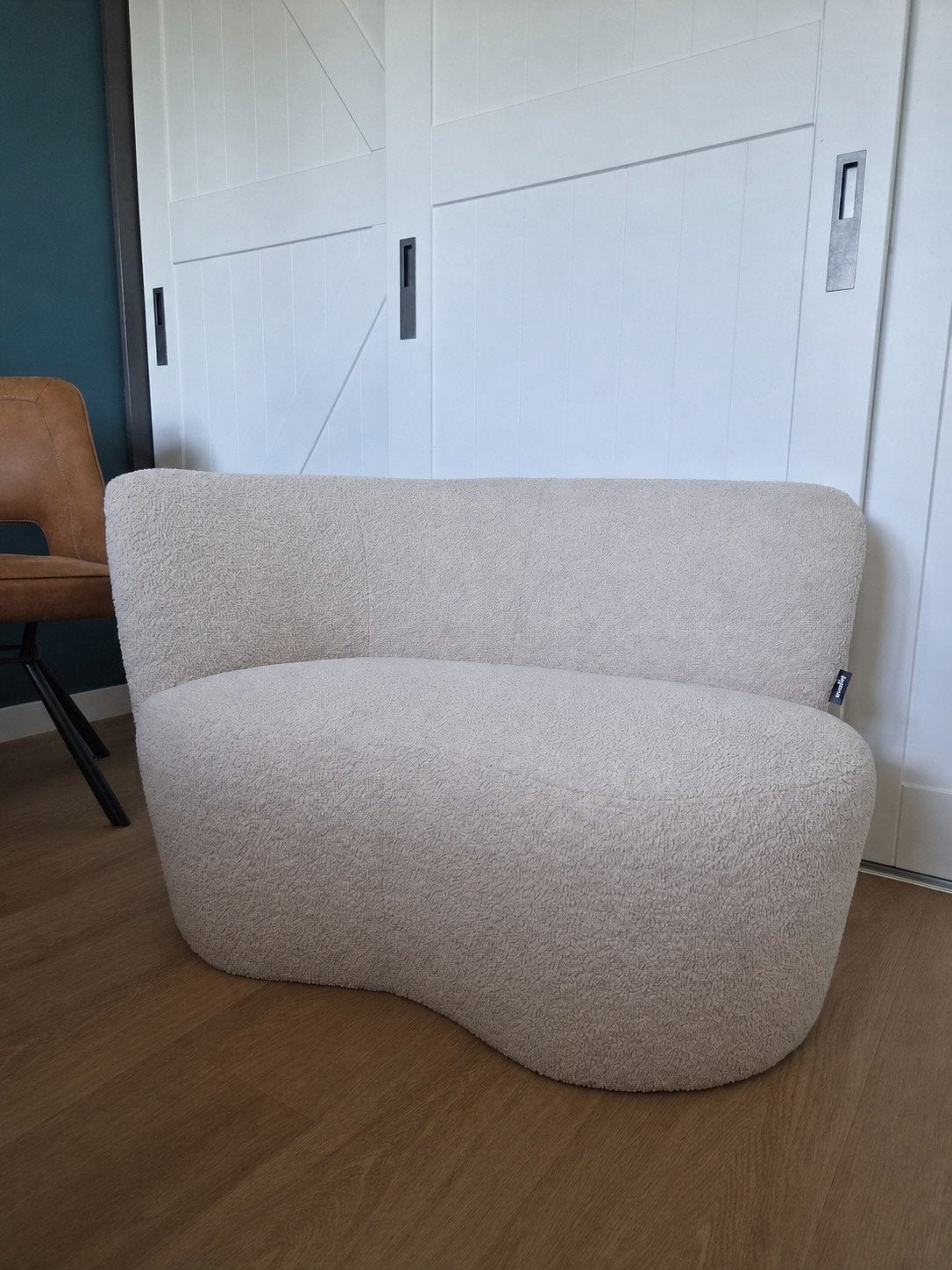 Woood bouclé bankje, Ophalen, Eenpersoons, Beige