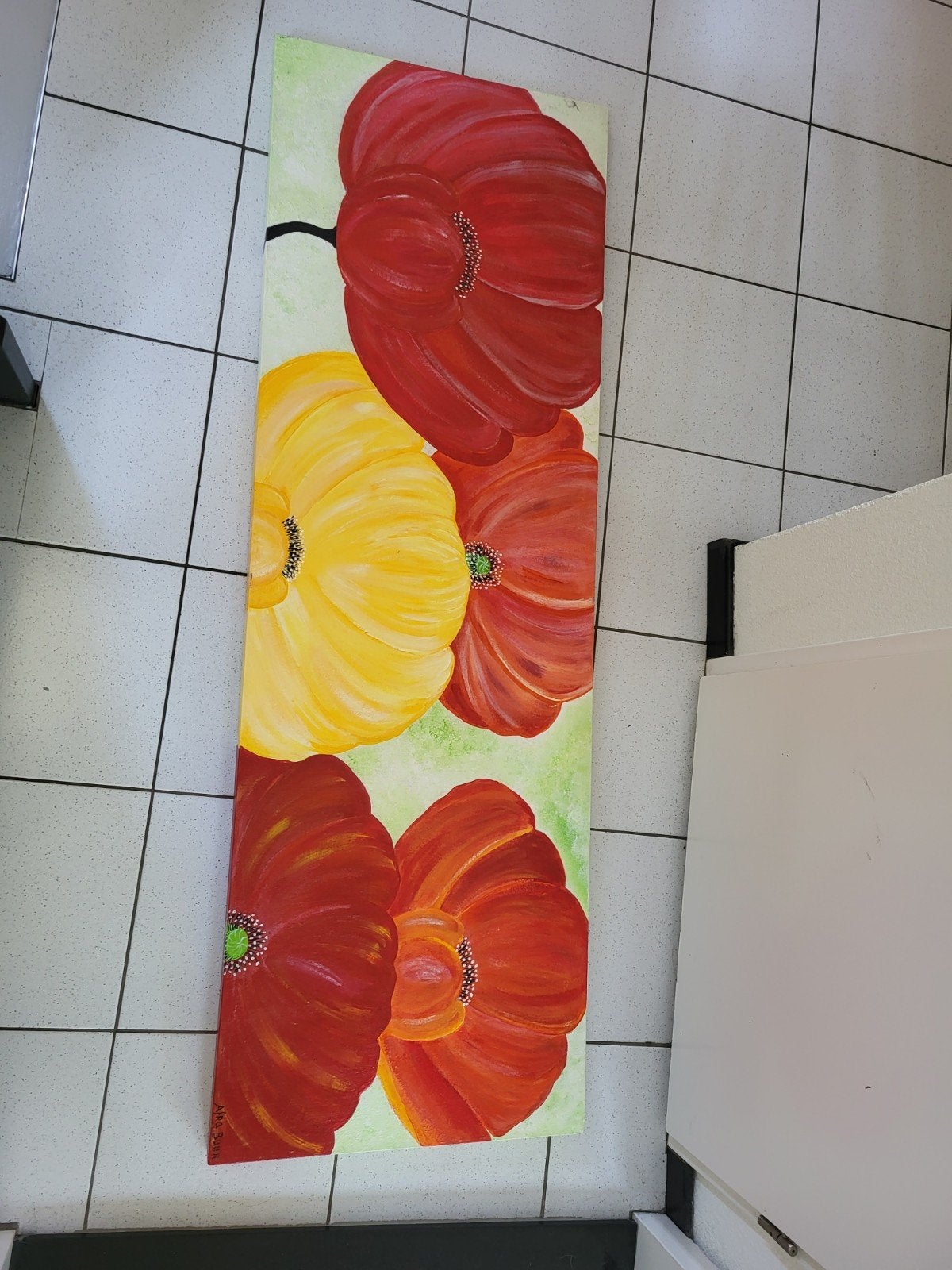 Groot schilderij met klaprozen, Antiek en Kunst, Kunst | Schilderijen | Modern, Ophalen, Acrylverf, Op houten frame, Bloemen