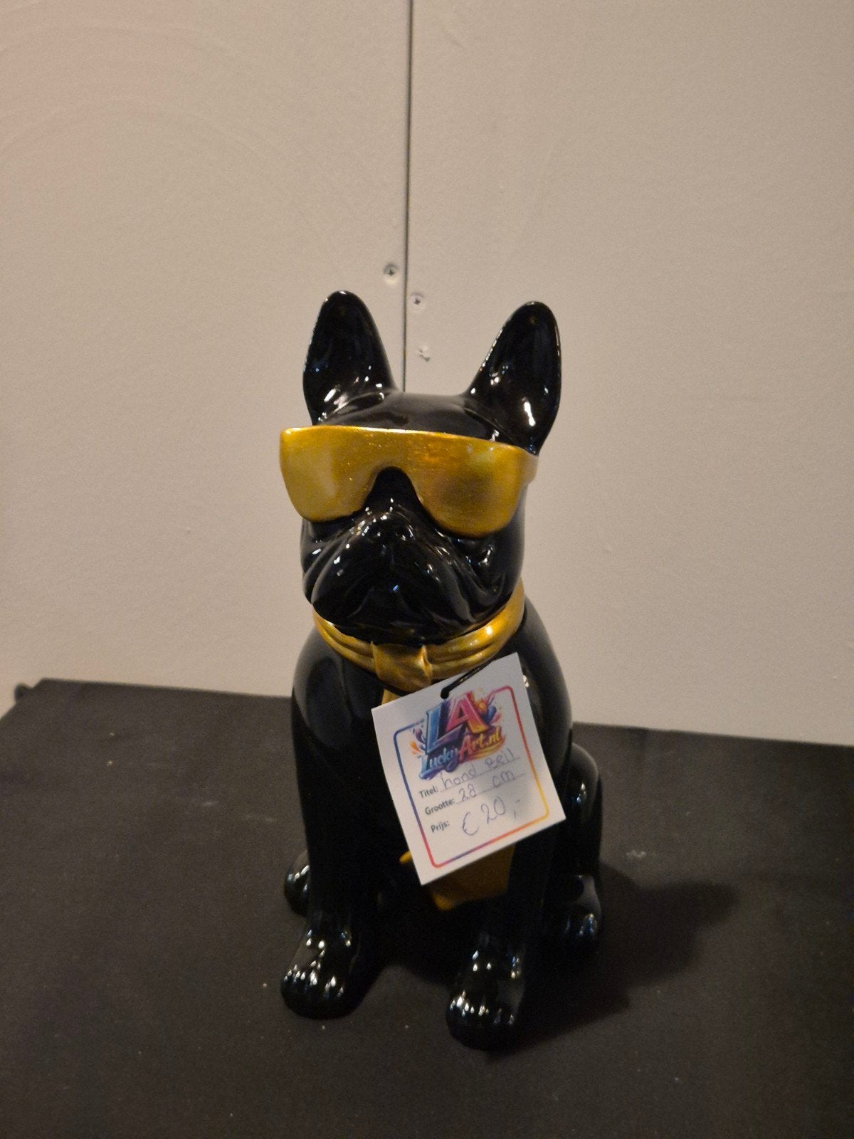 Bulldog beeldje met zonnebril - 28cm, Zwart, Onbekend, Kunststof, Ophalen of Verzenden