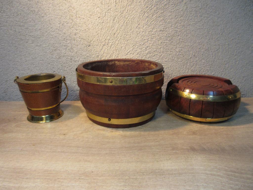 Vintage houten onderzetters potje bloempot, Verzamelen, Ophalen of Verzenden, Overige typen