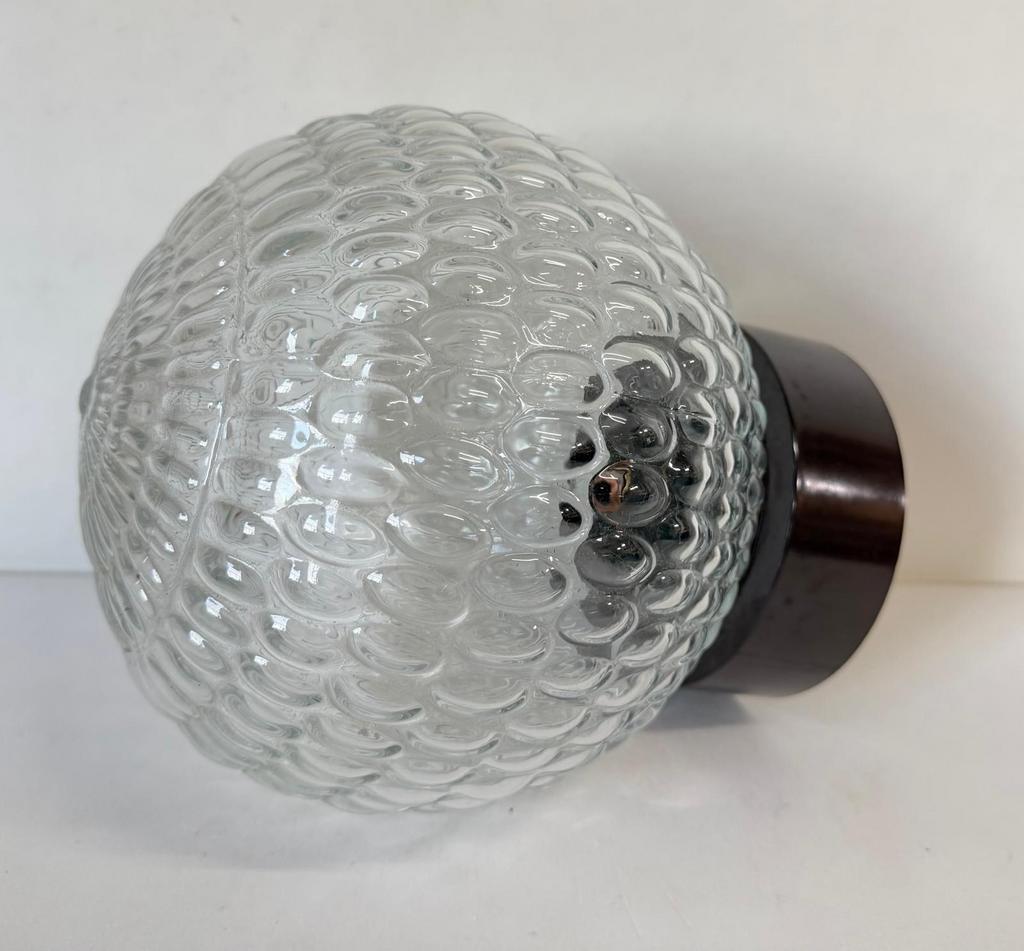 Grote vintage helder glas bol bubbels plafondlamp jaren 70, Ophalen of Verzenden, Zo goed als nieuw, Glas, Vintage