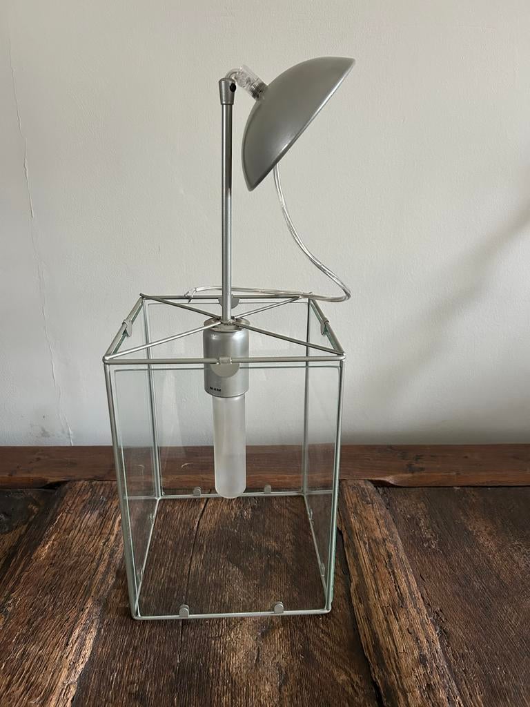 Moderne kubus hanglamp van glas en metaal, Ophalen of Verzenden, Zo goed als nieuw