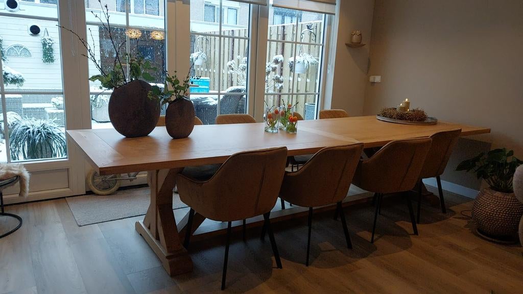 Grote, sjieke blank grenen eettafel, zo goed als nieuw, Huis en Inrichting, Tafels | Eettafels, Zo goed als nieuw, 100 tot 150 cm