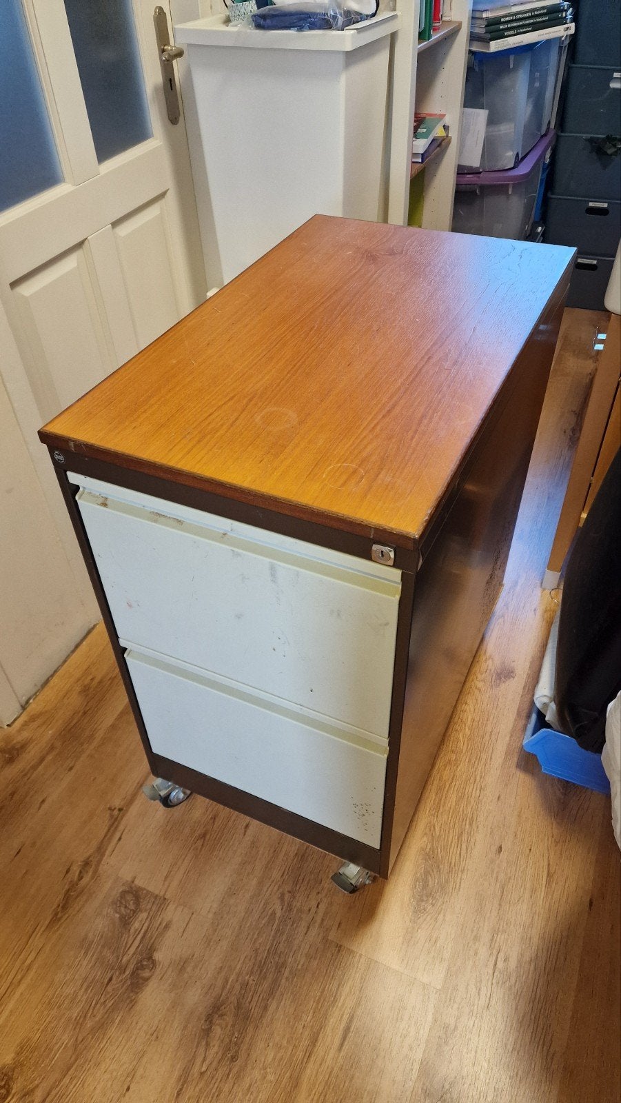 Archiefkast op wielen - 2 lades, metaal en hout, Ophalen