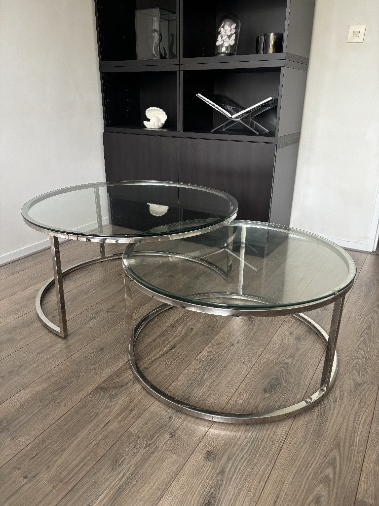 Zilver - Glas - Set - 2 stuks - Eric Kuster - Tafels, Huis en Inrichting, Ophalen, 100 tot 150 cm, 50 tot 100 cm, Rechthoekig