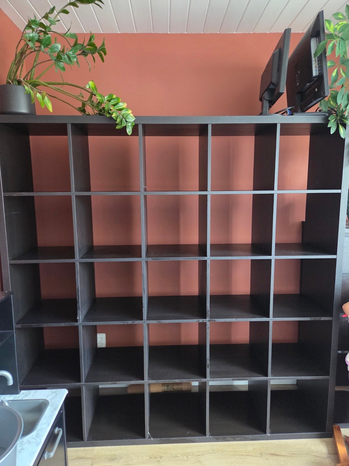 Ikea kallax zwart/bruin 182x182, Met plank(en), Gebruikt, Modern, functioneel, 200 cm of meer