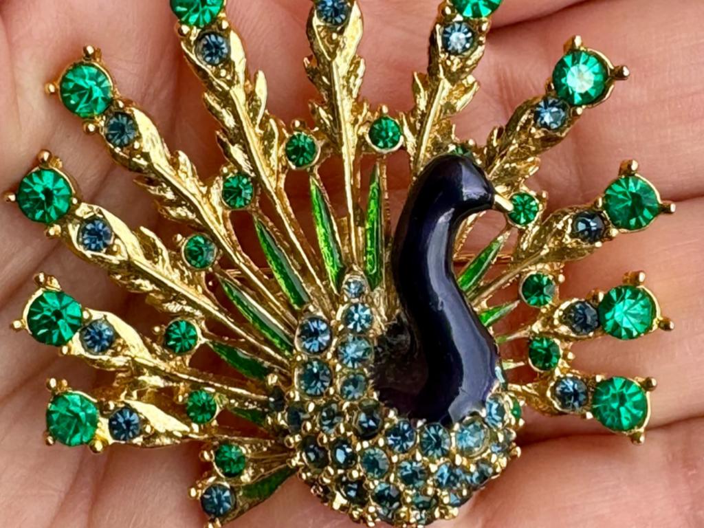 Prachtige vintage Sphinx 2046 pauw broche, Overige materialen, 4 tot 7 cm, Verzenden, Zo goed als nieuw
