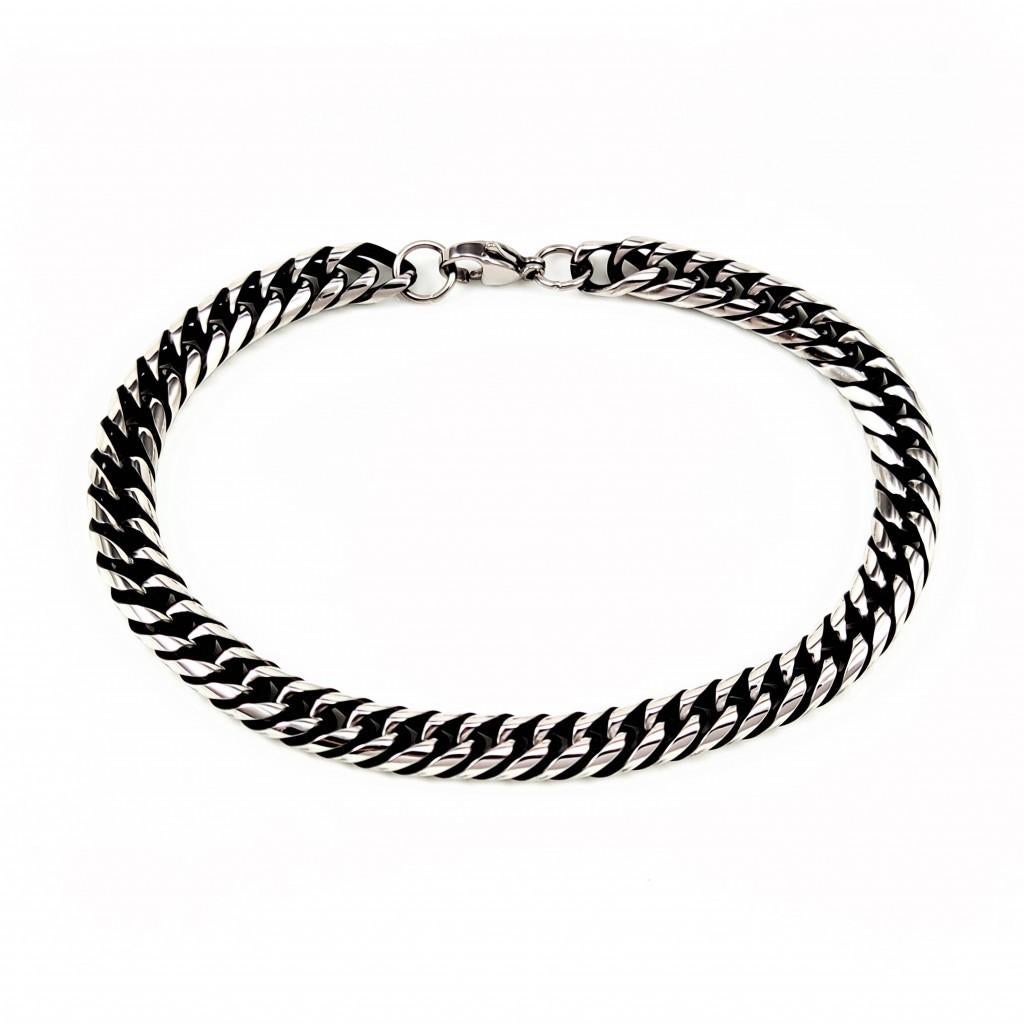 22cm x 7mm Cubaanse Armband Heren Gezwart Staal Schakel, Sieraden, Tassen en Uiterlijk, Armbanden, Staal, Birgitta-Gracht 33, 6465 EL Kerkrade, Nederland