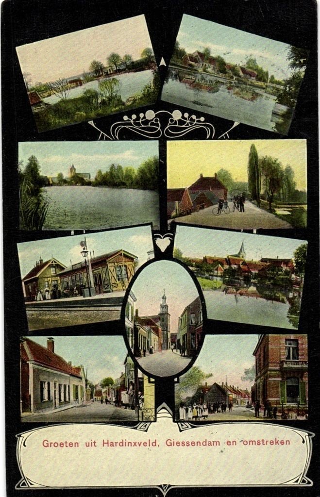 Groeten uit Hardinxveld, Giessendam en omstreken - met 9 afb, Verzenden, Voor 1920, Gelopen, Zuid-Holland
