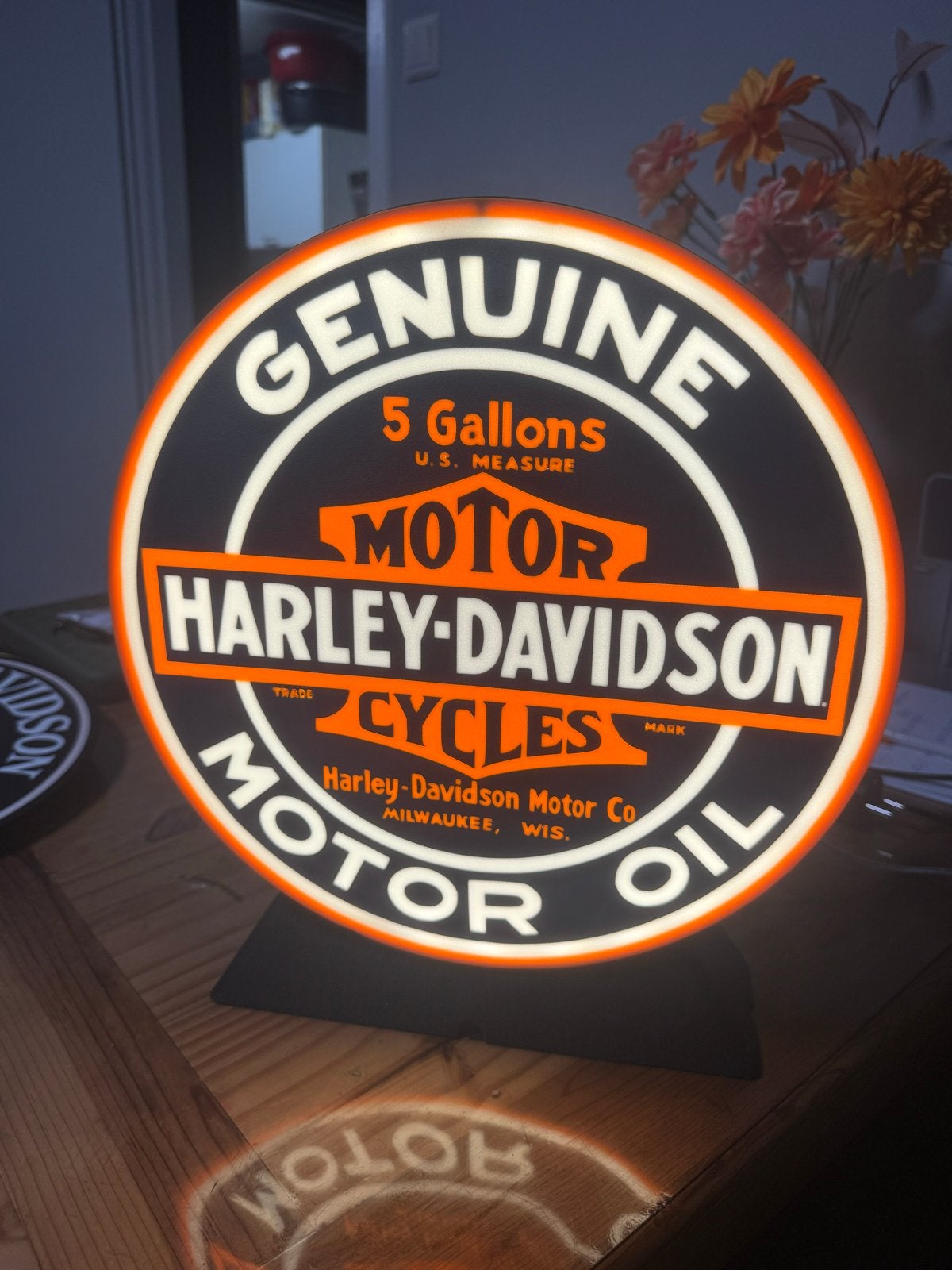 Harley-Davidson Lichtbox / Lamp - Genuine Motor Oil Ø30cm, Ophalen of Verzenden, Zo goed als nieuw