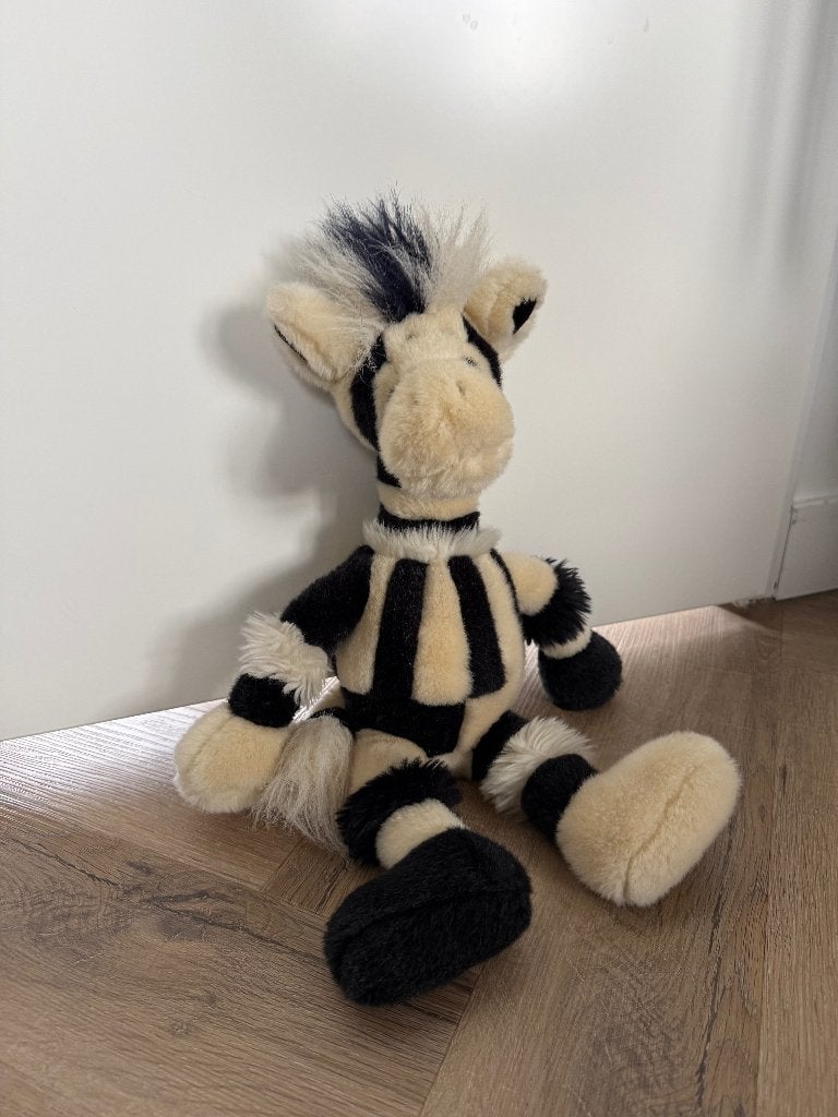Bijzondere Vintage Jellycat I am Patchwork Zebra 47cm (17"), Jellycat, Overige karakters, Overige typen, Zwart