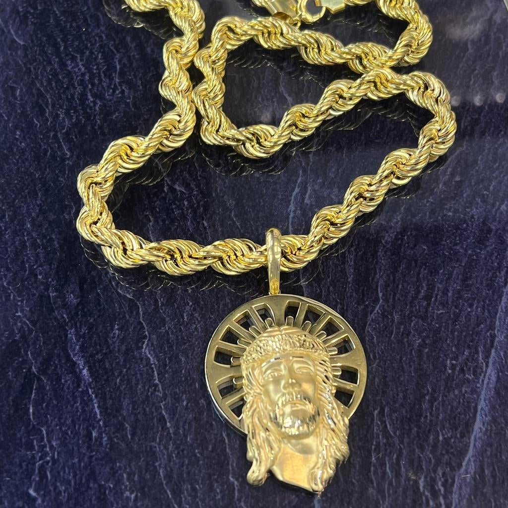 14k gouden rope chain ketting met jezus kettinghanger kruis, Ophalen of Verzenden, Nieuw, Goud
