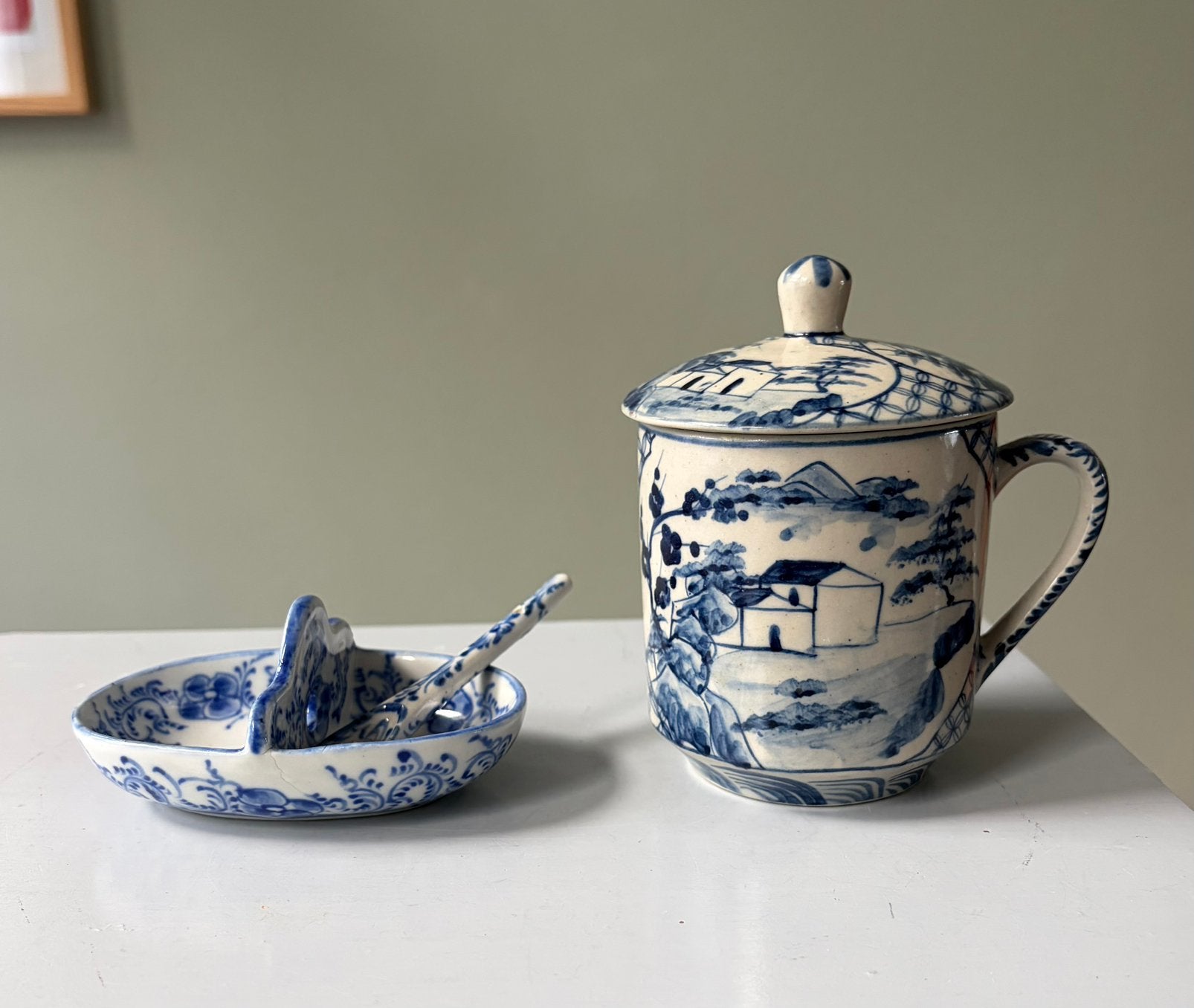 Keramisch kruiden bakje en theebeker met deksel, Vietnam, Antiek en Kunst, Ophalen of Verzenden