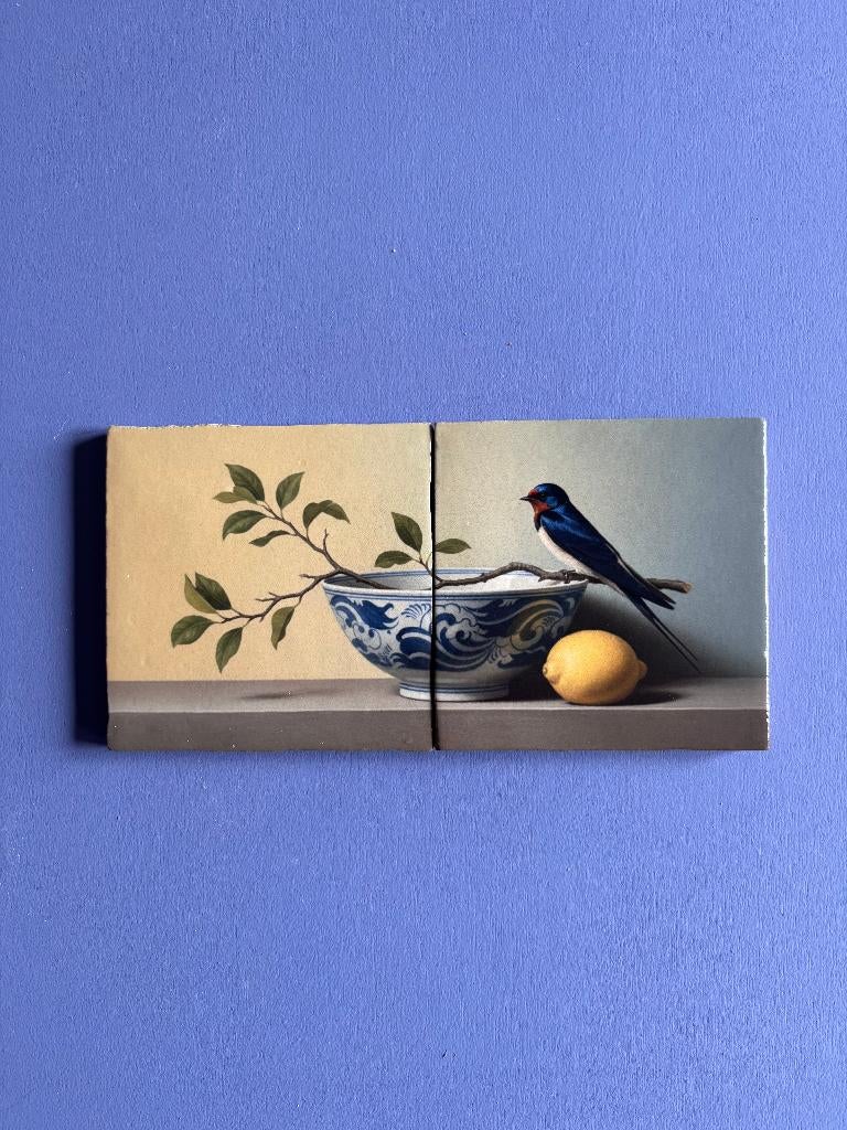 Tegels Tweeluik Zwaluw & Citroen, Eigen ontwerp, Verzenden, Steen/keramiek, Minikunstbieb@gmail.com