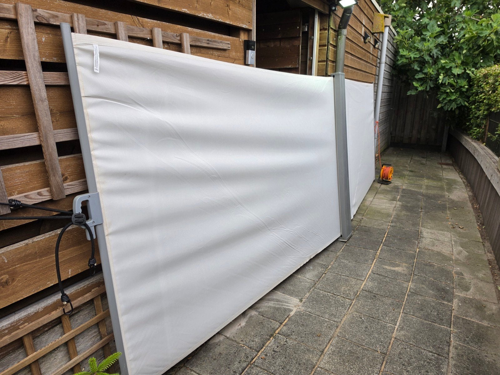 Te koop uitrolbaar windscherm 2 zijdig, Ophalen, Zo goed als nieuw, 200 cm of meer, 150 tot 200 cm