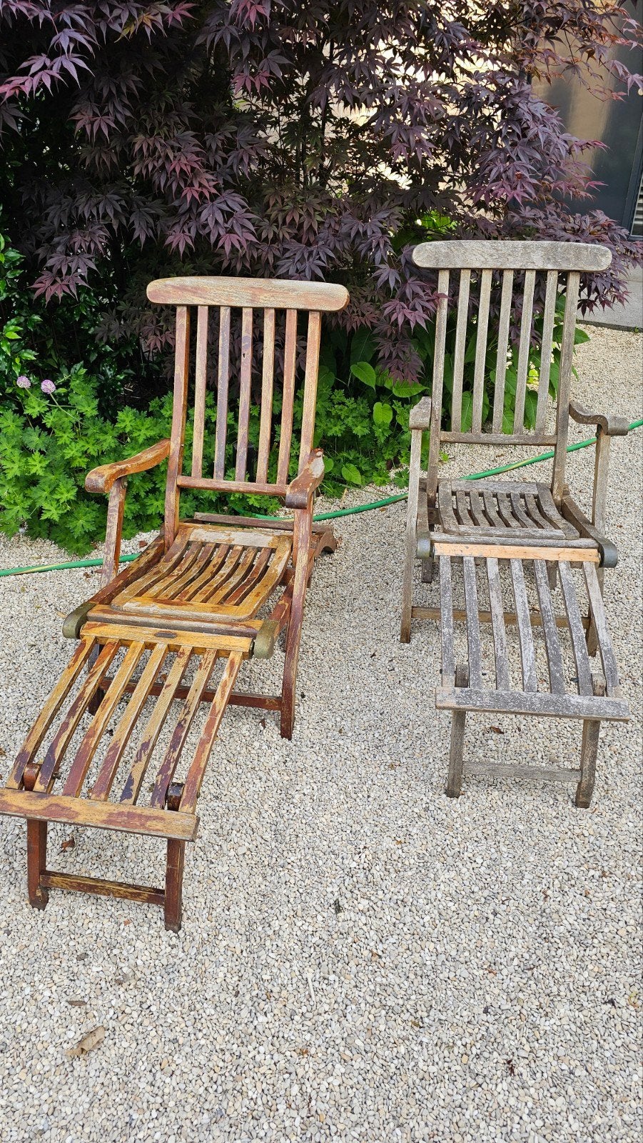 Vintage cruiseschip teak deckchairs SS New Amsterdam, Tuin en Terras, Ligbedden, Teakhout, Ophalen of Verzenden