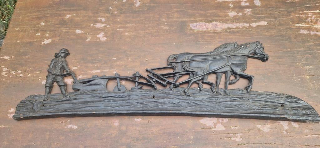 Antieke Wanddecoratie Ploeg met Paarden, Ophalen, Gebruikt