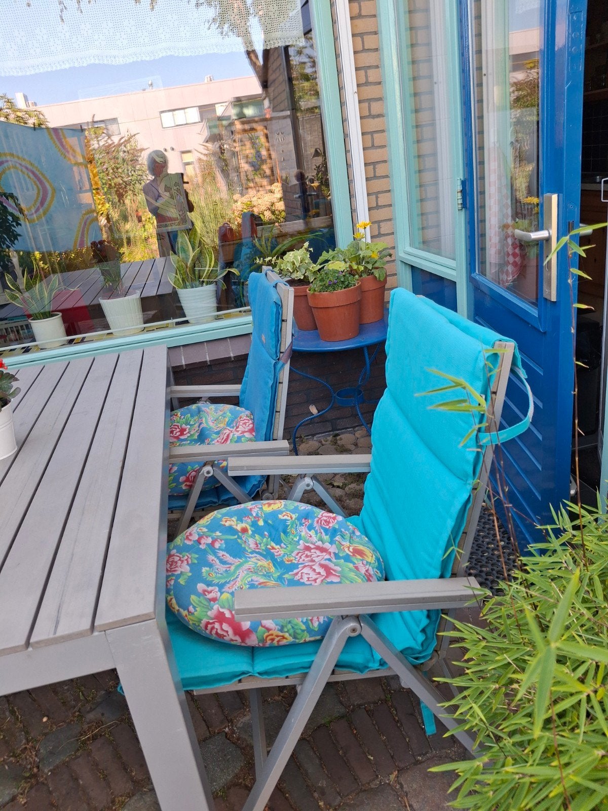Grijze tuinset met 4 stoelen en tafel, Ophalen, 4 zitplaatsen, Gebruikt, Aluminium