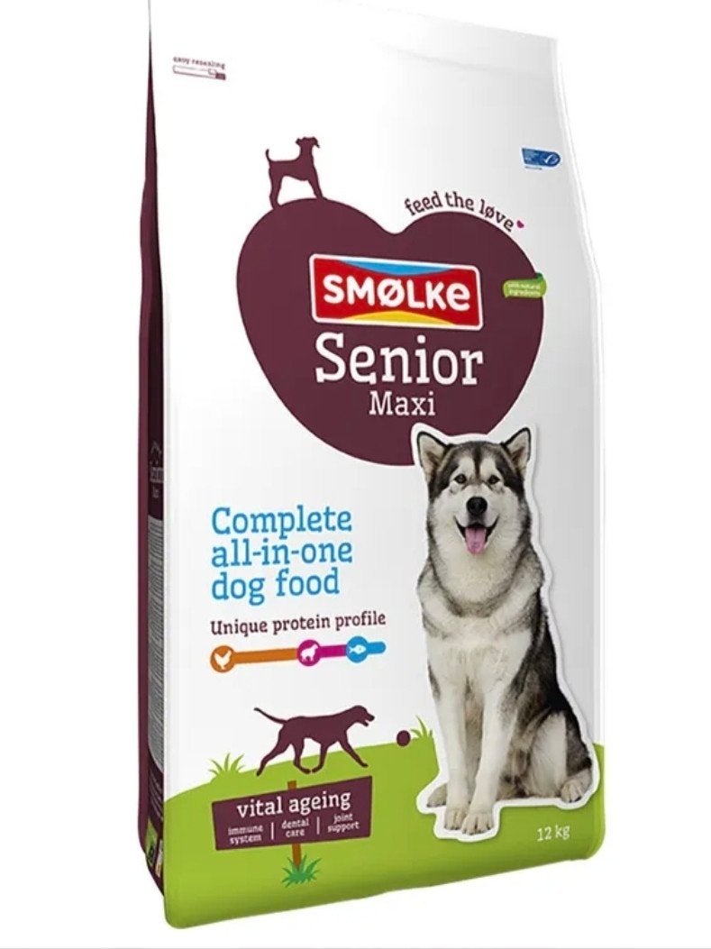 2 zakken Smølke senior maxi hondenvoer, Ophalen, Hond