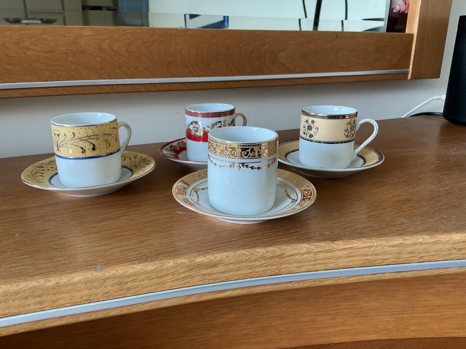 Set van 4 vintage espresso kopjes met schotels, Ophalen of Verzenden
