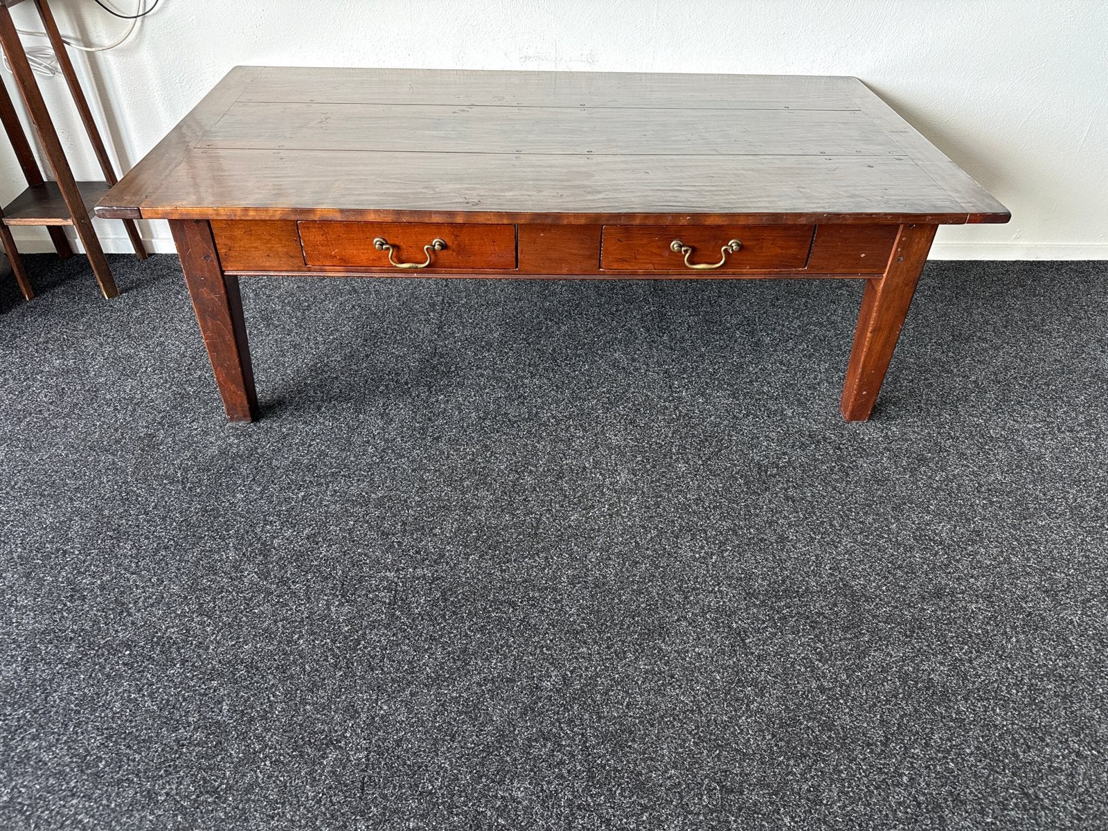 kersenhouten salontafel met doorschuiflades, Ophalen, Gebruikt, 100 tot 150 cm, 50 tot 100 cm