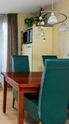 4 mooie groene leren suede kersenhout poten stoelen eetstoel, Ophalen, Overige kleuren