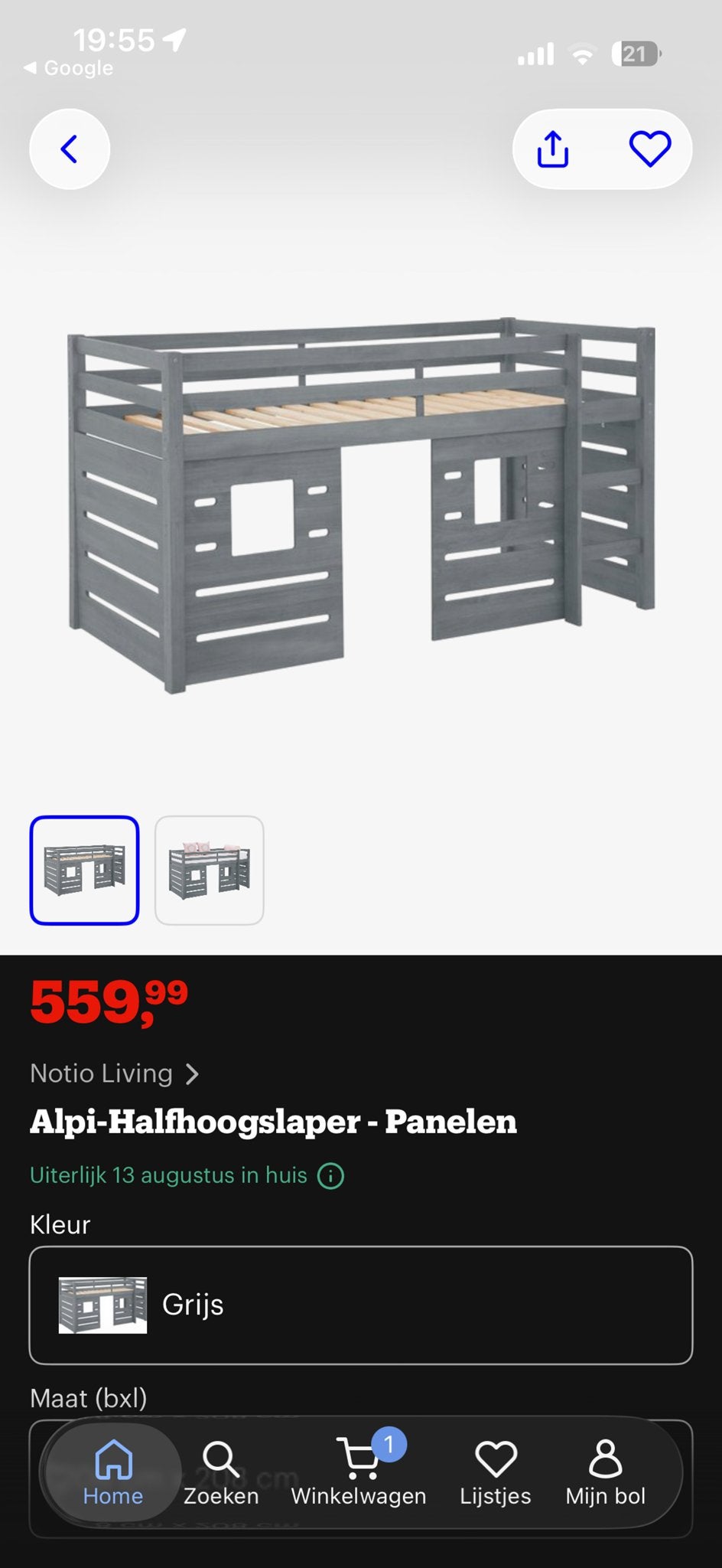 Halfhoogslaper grijs met eventueel bijpassende doeken, Ophalen, Gebruikt, Eenpersoons, Minder dan 160 cm