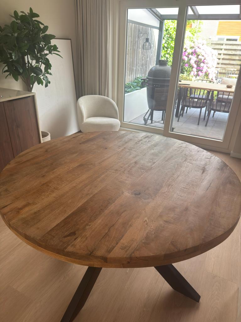 Ronde eettafel met metalen spinpoot 140 cm, Huis en Inrichting, Tafels | Eettafels, Ophalen, Gebruikt, 100 tot 150 cm, Rond