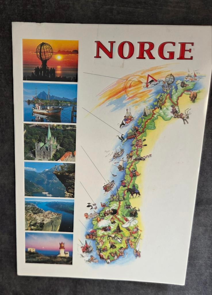 Kaart met plattegrond Noorwegen, Verzamelen, Ansichtkaarten | Buitenland, Verzenden, Gelopen, Overig Europa